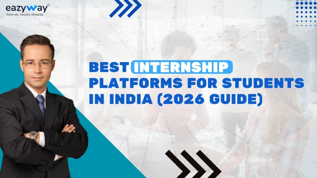 Banner for 2026 guide on the best internship platforms for students in India, featuring Eazyway branding